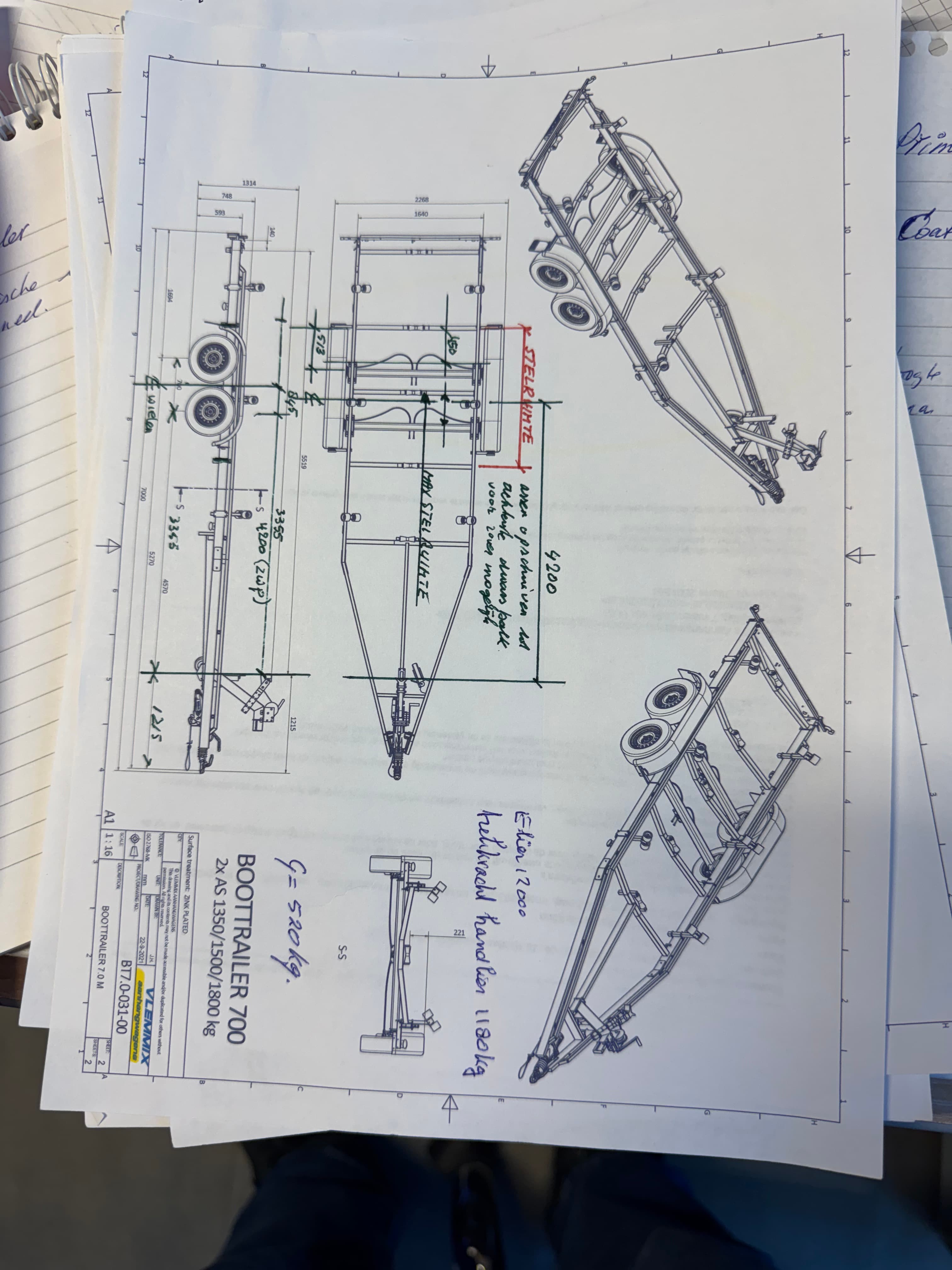 Vlemmix boottrailer 7m 2xas 2700kg een jaar oud - Afbeelding 1